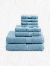 Home Labels 8 Pack Bath Towel Set Aqua for Kitchen and Bath - Premium 600 GSM 100% Ring-Spun Cotton 2 Bath Towels, 2 Hand Towels & 4 Washcloths - Quick Dry - Highly Absorbent - Perfect for Daily Use