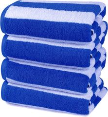 HomeLabels Luxury Premium Quality Cabana Beach Towels – Pack of 4 Cabana Stripe Pool Towels (30 x 60 Inches) Multi Purpose Towels with High Absorbency, Blue