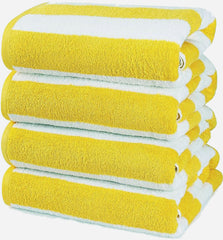 HomeLabels Luxury Premium Quality Cabana Beach Towels – Pack of 4 Cabana Stripe Pool Towels (30 x 60 Inches) Multi Purpose Towels with High Absorbency, Yellow