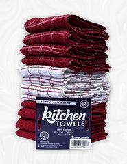 Home Labels Classic Kitchen Towel 12 Pack, 15 x 25 Inches, 100% Ring Spun Cotton Super Soft and Absorbent Linen Dish Towels, Tea Bar Set (Red)