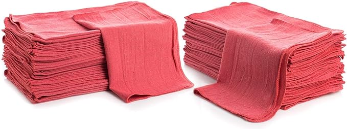 HomeLabels Shop Towels, 14"x14", Pack of 50, Cotton, Red