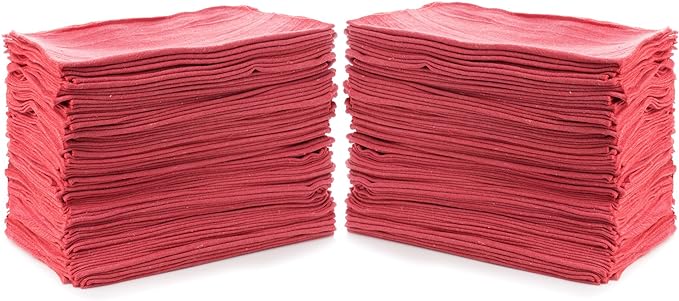 HomeLabels Shop Towels, 14"x14", Pack of 50, Cotton, Red
