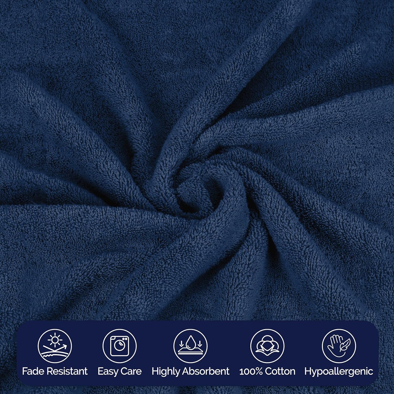 Home Labels 8 Pack Bath Towel Set Navy Blue for Kitchen and Bath - Premium 600 GSM 100% Ring-Spun Cotton 2 Bath Towels, 2 Hand Towels & 4 Washcloths - Quick Dry - Highly Absorbent - Perfect for Daily Use