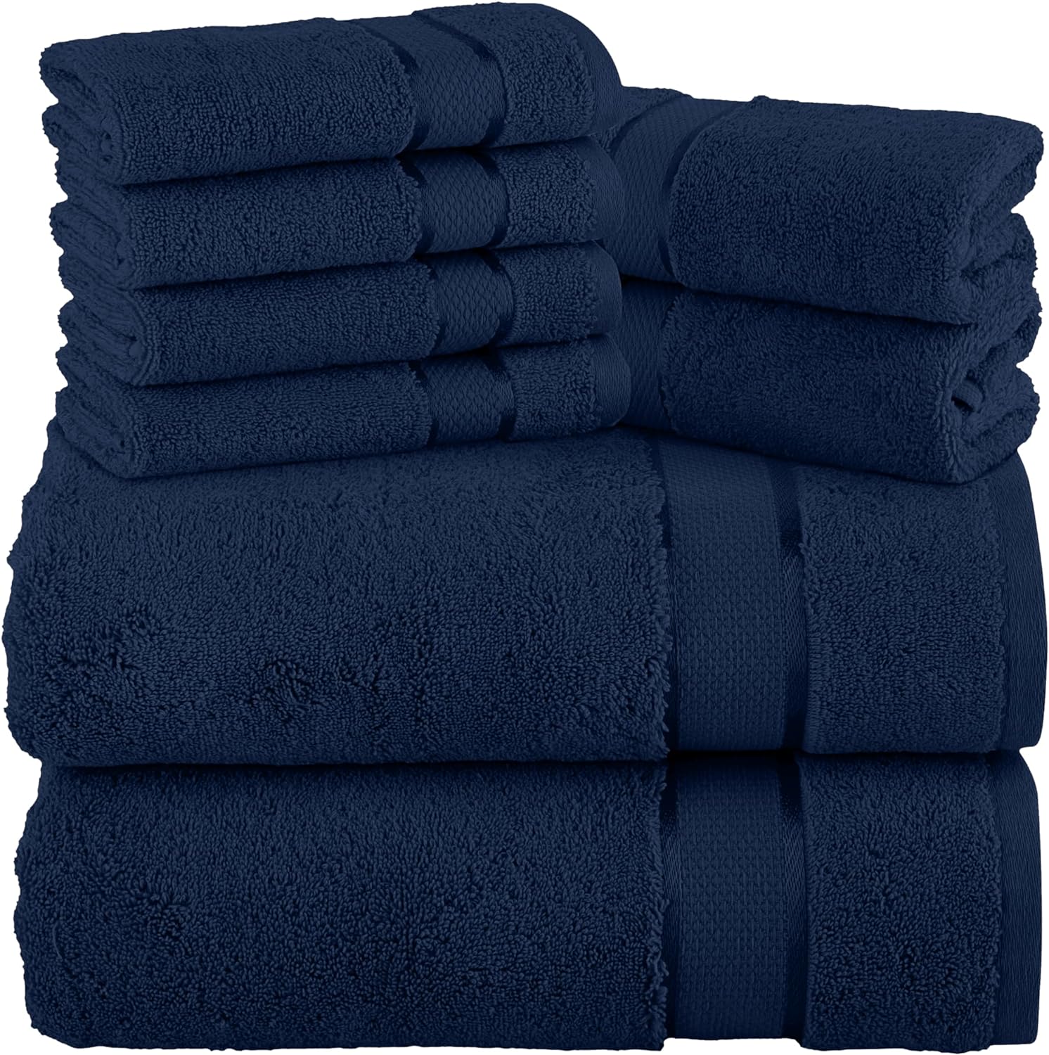 Home Labels 8 Pack Bath Towel Set Navy Blue for Kitchen and Bath - Premium 600 GSM 100% Ring-Spun Cotton 2 Bath Towels, 2 Hand Towels & 4 Washcloths - Quick Dry - Highly Absorbent - Perfect for Daily Use