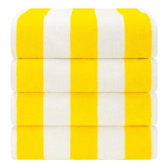 HomeLabels Luxury Premium Quality Cabana Beach Towels – Pack of 4 Cabana Stripe Pool Towels (30 x 60 Inches) Multi Purpose Towels with High Absorbency, Yellow