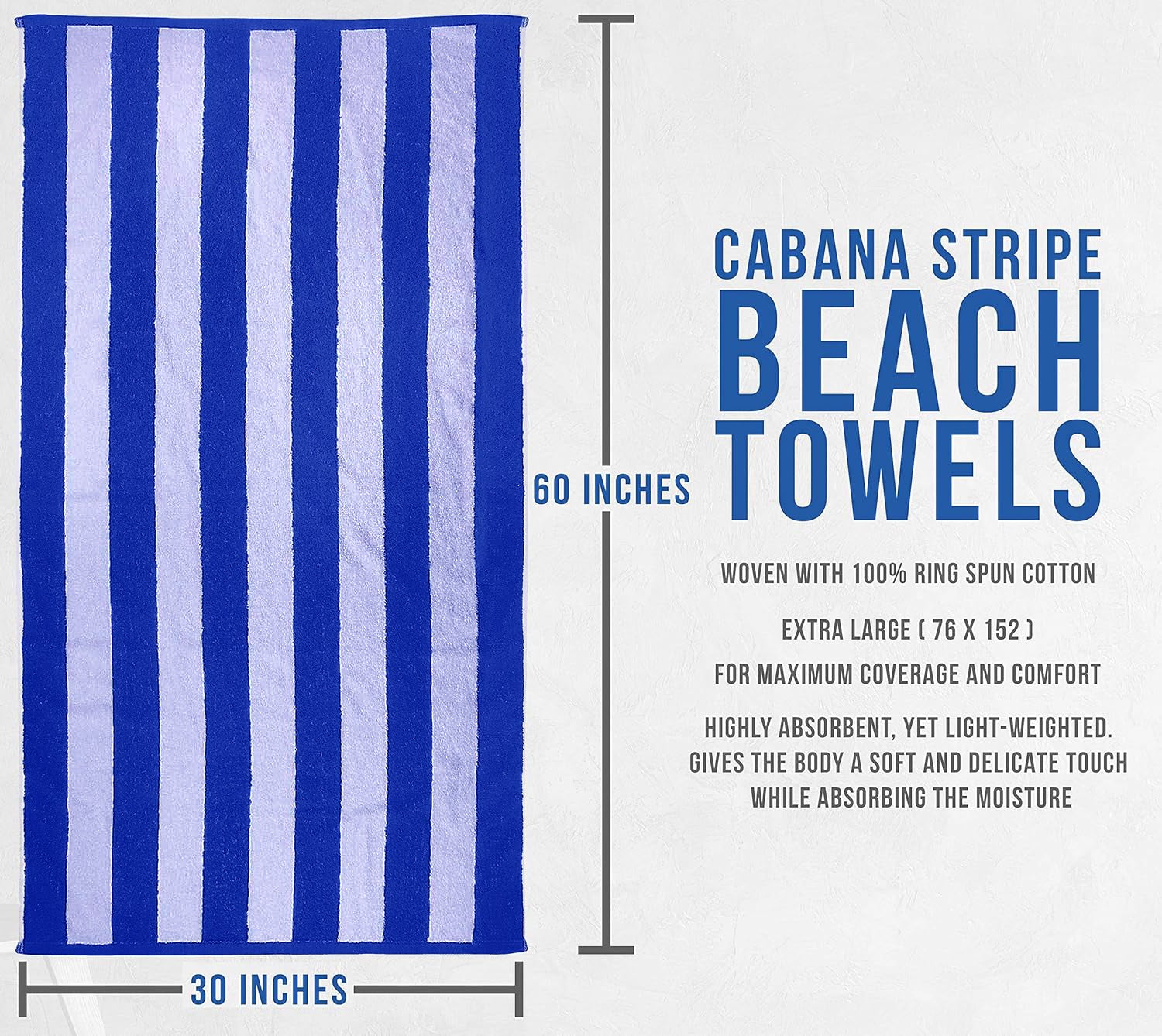 HomeLabels Luxury Premium Quality Cabana Beach Towels – Pack of 4 Cabana Stripe Pool Towels (30 x 60 Inches) Multi Purpose Towels with High Absorbency, Blue