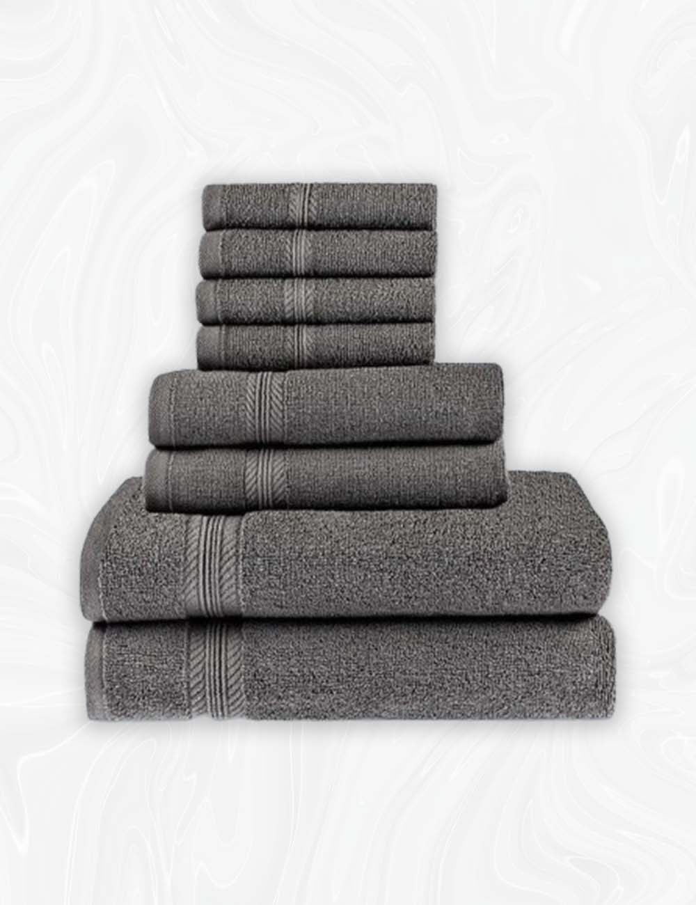 Home Labels 8 Pack Bath Towel Set Grey for Kitchen and Bath - Premium 600 GSM 100% Ring-Spun Cotton 2 Bath Towels, 2 Hand Towels & 4 Washcloths - Quick Dry - Highly Absorbent - Perfect for Daily Use