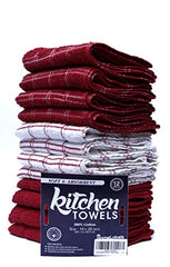 Home Labels Classic Kitchen Towel 12 Pack, 15 x 25 Inches, 100% Ring Spun Cotton Super Soft and Absorbent Linen Dish Towels, Tea Bar Set (Red)