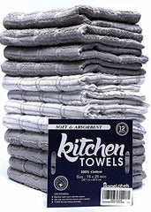 Home Labels Classic Kitchen Towel 12 Pack, 15 x 25 Inches, 100% Ring Spun Cotton Super Soft and Absorbent Linen Dish Towels, Tea Bar Set (Grey)