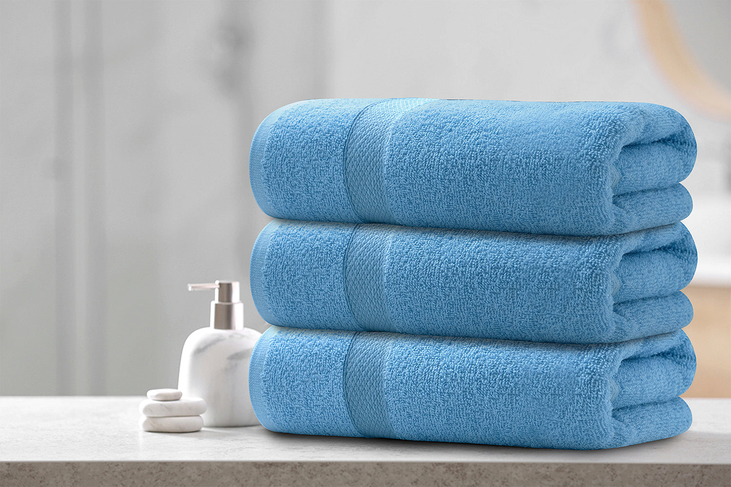 Home Labels Cotton Soft Spa Bath Towels, Ultra Soft Bath Towel, Home Gym Spa Hotel, Ideal for Daily use Highly Absorbent Hotel spa Bathroom Towel Collection | 24x48 Inch | Pack of 6 Blue