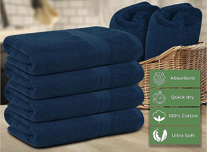 Home Labels Cotton Soft Spa Bath Towels, Ultra Soft Bath Towel, Home Gym Spa Hotel, Ideal for Daily use Highly Absorbent Hotel spa Bathroom Towel Collection | 24x48 Inch | Pack of 6 Navy Blue