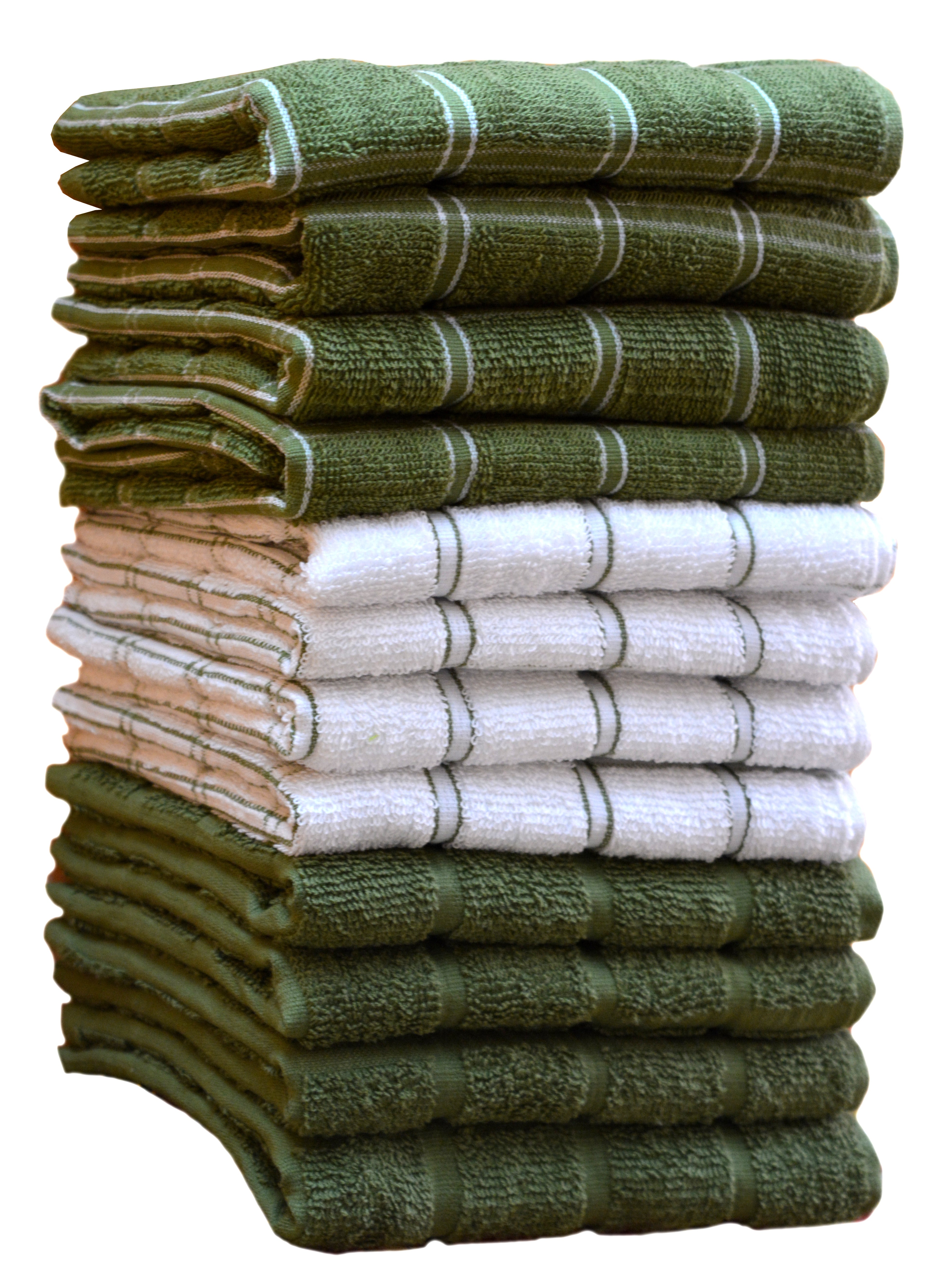 Home Labels Classic Kitchen Towel 12 Pack, 15 x 25 Inches, 100% Ring Spun Cotton Super Soft and Absorbent Linen Dish Towels, Tea Bar Set (Green)