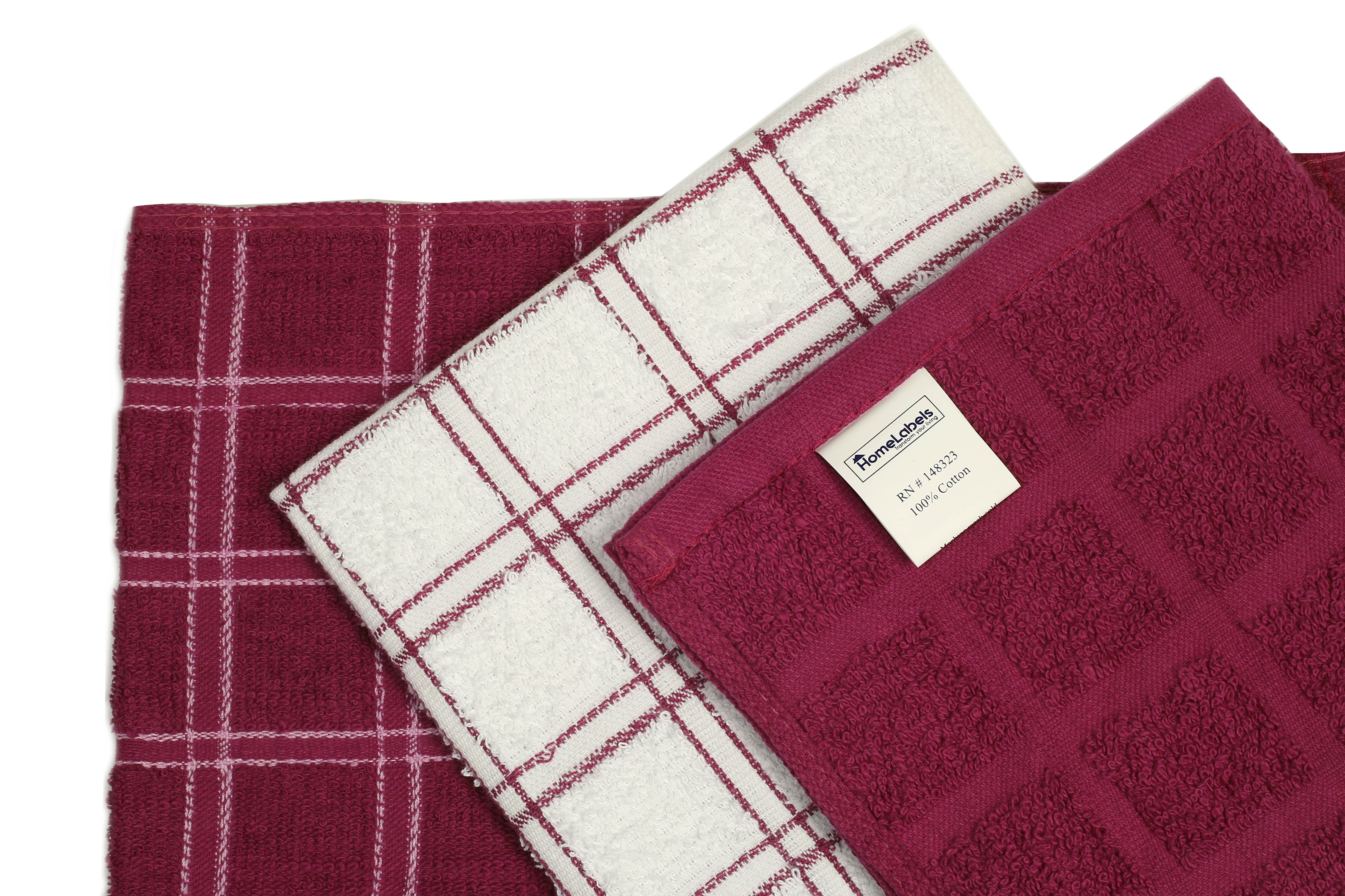 Home Labels Classic Kitchen Towel 12 Pack, 15 x 25 Inches, 100% Ring Spun Cotton Super Soft and Absorbent Linen Dish Towels, Tea Bar Set (Plum)
